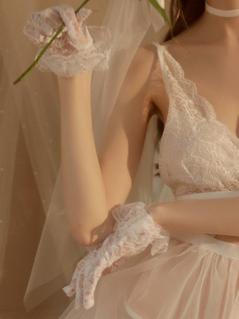 女性用デイリーカジュアルホワイトレースウェディングパーティーショートグローブ