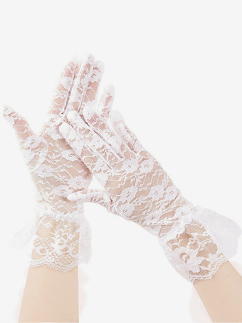女性用デイリーカジュアルホワイトレースウェディングパーティーショートグローブ