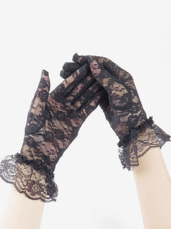 ブラック 女性用デイリーカジュアルホワイトレースウェディングパーティーショートグローブ