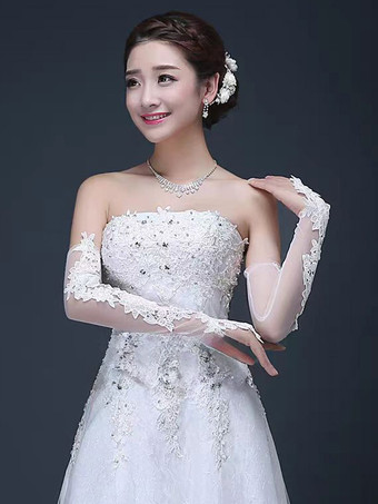 ホワイト ウェディングロンググローブ女性ホワイトレースパーティー