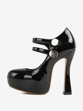 Nero Scarpe col tacco alto sexy da donna in pelle verniciata con tacco spesso