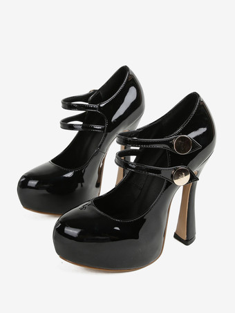 Scarpe col tacco alto sexy da donna in pelle verniciata con tacco spesso