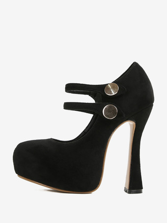 negro Zapatos de tacón alto sexys para mujer con tacón grueso y parte superior de microgamuza