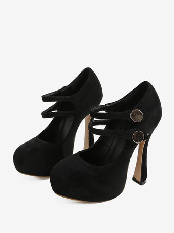 Zapatos de tacón alto sexys para mujer con tacón grueso y parte superior de microgamuza