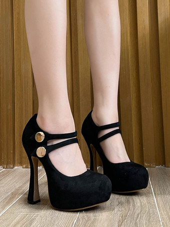 Zapatos de tacón alto sexys para mujer con tacón grueso y parte superior de microgamuza