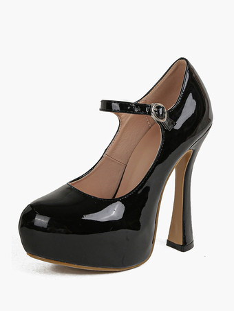 Nero Scarpe col tacco alto sexy da donna con fibbia e tacco spesso in vernice