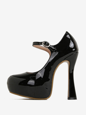 Scarpe col tacco alto sexy da donna con fibbia e tacco spesso in vernice