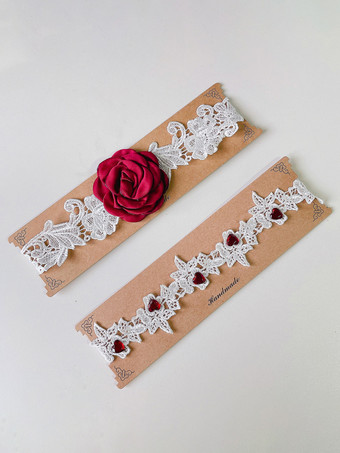 ホワイト 太ももガーター フラワーレッグガーターベルト レディース ブラック レース パーティー