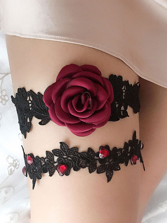 ブラック 太ももガーター フラワーレッグガーターベルト レディース ブラック レース パーティー