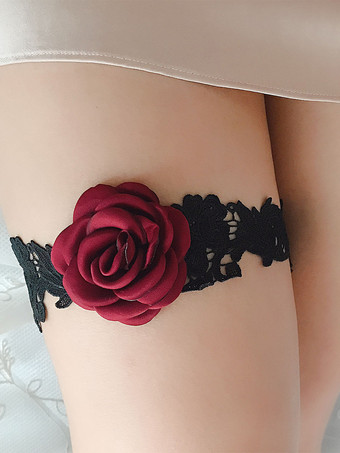 太ももガーター フラワーレッグガーターベルト レディース ブラック レース パーティー