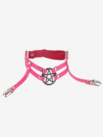 ローズレッド女性用ローズメタルディテールパーティー太ももレッグガーター