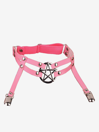 ピンク女性用ローズメタルディテールパーティー太ももレッグガーター