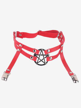 レッド 女性用ローズメタルディテールパーティー太ももレッグガーター