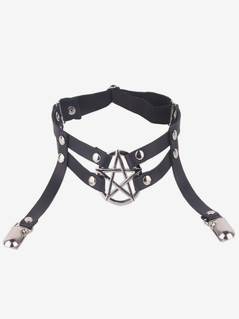 ブラック 女性用ローズメタルディテールパーティー太ももレッグガーター