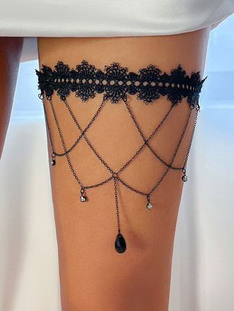 ブラック ed クリスタル ティアドロップ ペンダント パーティー ゴシック レース レッグチェーン