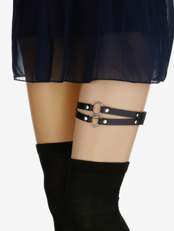 ブラック 太ももガーターベルト ゴシック レッグハーネスベルト パーティー エクリュ ホワイト メタルディテール