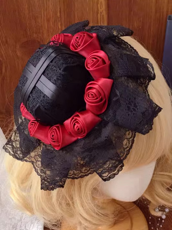 ゴシックロリータ帽子黒フリル花アクセサリーポリエステルロリータアクセサリー