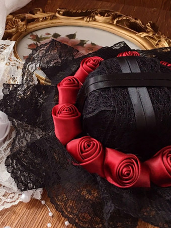 ゴシックロリータ帽子黒フリル花アクセサリーポリエステルロリータアクセサリー