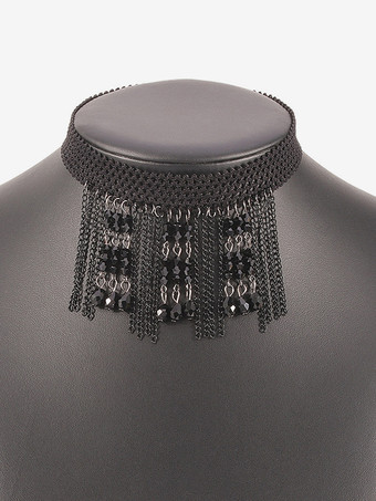 ブラック ゴシック レース チョーカー ネックレス クリスタル タッセル カラー レディース