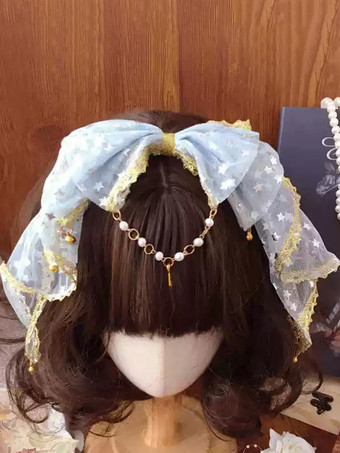 ライトスカイブルースイートロリータアクセサリー黒リボンレースヘッドウェアその他
