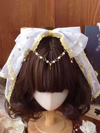 ホワイト スイートロリータアクセサリー黒リボンレースヘッドウェアその他