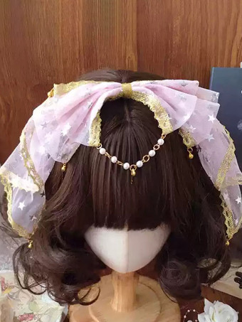 ピンクスイートロリータアクセサリー黒リボンレースヘッドウェアその他