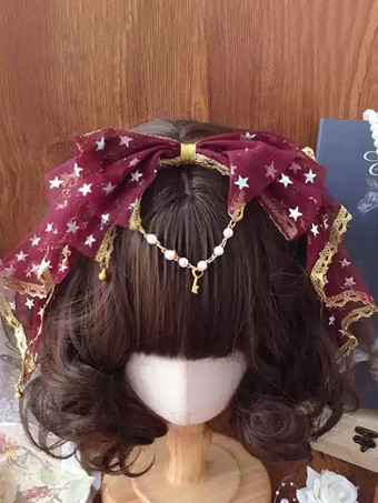 ワインレッド スイートロリータアクセサリー黒リボンレースヘッドウェアその他