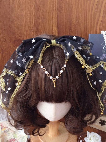 ブラック スイートロリータアクセサリー黒リボンレースヘッドウェアその他