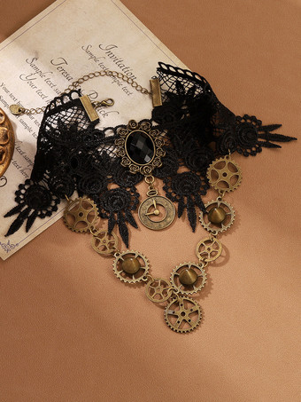 チョーカー レースネックレス レトロ スチームパンク ウエストバンド ブラック メタルディテール デイリー