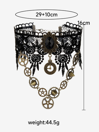 チョーカー レースネックレス レトロ スチームパンク ウエストバンド ブラック メタルディテール デイリー