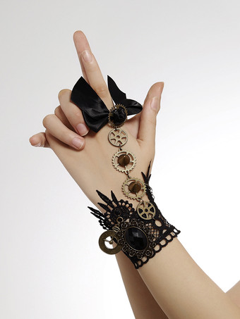 ブレスレット 指なし 手袋 レディース ヴィンテージ ダークブラック レース デイリー カジュアル