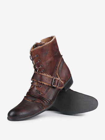 メンズ ヴィンテージ ワークブーツ 牛革 クラシック コーヒーブラウン チャッカ ジップアップ アンクル ショートブーツ