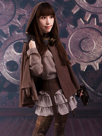 ゴシックロリータポンチョ ディープブラウンスエード 秋ロリータアウター