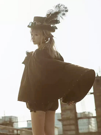 ゴシックロリータポンチョ ディープブラウンスエード 秋ロリータアウター