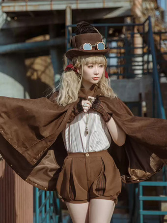 ゴシックロリータポンチョ ディープブラウンスエード 秋ロリータアウター