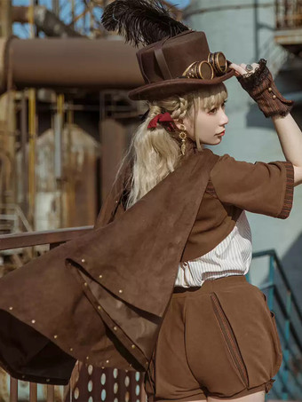 ブラウン ゴシックロリータポンチョ ディープブラウンスエード 秋ロリータアウター