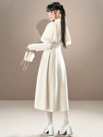 ロココ風ロリータコート ブラックセット リボン フリンジ ケープ オーバーコート ポリエステル 秋 ロリータ アウター