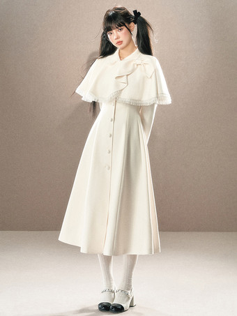 ロココ風ロリータコート ブラックセット リボン フリンジ ケープ オーバーコート ポリエステル 秋 ロリータ アウター