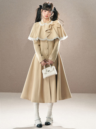 ロココ風ロリータコート ブラックセット リボン フリンジ ケープ オーバーコート ポリエステル 秋 ロリータ アウター