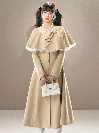 ロココ風ロリータコート ブラックセット リボン フリンジ ケープ オーバーコート ポリエステル 秋 ロリータ アウター