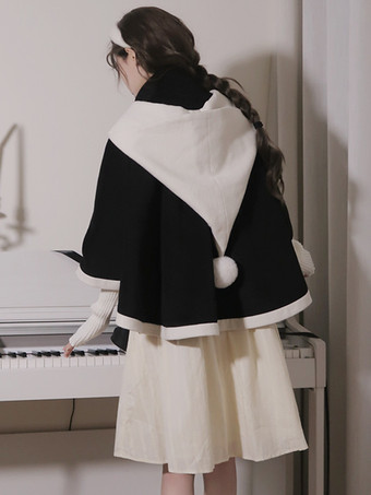 ロココ風ロリータコート バーガンディコート リボン ツートンオーバーコート ポリエステル 冬用ロリータアウター