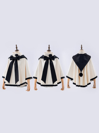 ロココ風ロリータコート バーガンディコート リボン ツートンオーバーコート ポリエステル 冬用ロリータアウター