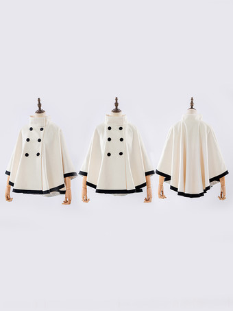 ロココ風ロリータコート バーガンディコート リボン ツートンオーバーコート ポリエステル 冬用ロリータアウター