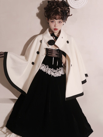 ロココ風ロリータコート バーガンディコート リボン ツートンオーバーコート ポリエステル 冬用ロリータアウター