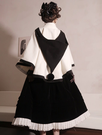 ロココ風ロリータコート バーガンディコート リボン ツートンオーバーコート ポリエステル 冬用ロリータアウター