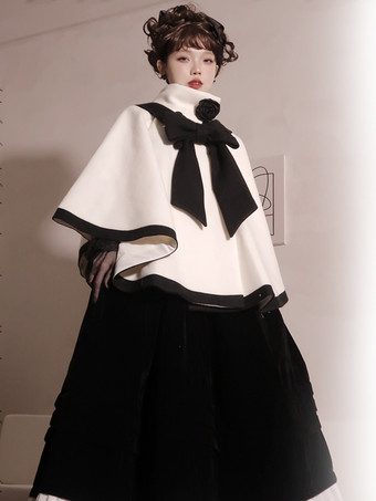 ロココ風ロリータコート バーガンディコート リボン ツートンオーバーコート ポリエステル 冬用ロリータアウター