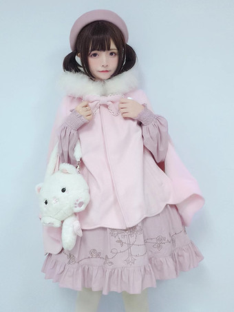 スイートロリータコート ピンクコート リボン フリル オーバーコート ポリエステル 秋 ロリータ アウター