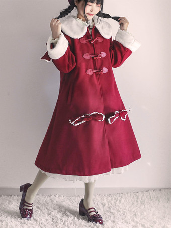 ロココ風ロリータコート バーガンディコート リボン オーバーコート ケープ ポリエステル 秋 ロリータ アウター