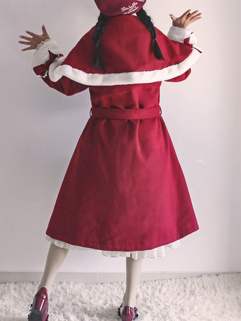 ロココ風ロリータコート バーガンディコート リボン オーバーコート ケープ ポリエステル 秋 ロリータ アウター