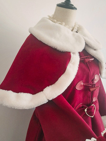 ロココ風ロリータコート バーガンディコート リボン オーバーコート ケープ ポリエステル 秋 ロリータ アウター